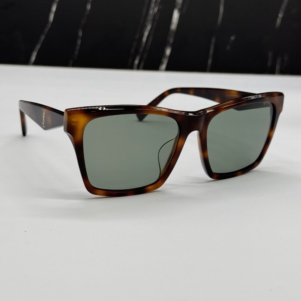NEW SAINT LAURENT SLM104F 003 WOMEN CAT EYE HAVANA GREEN SUNGLASSES SL M104